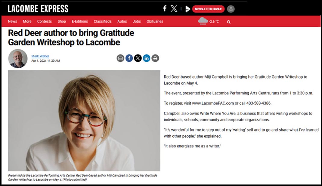 Gratitude Garden Writeshop featured in Lacombe Express